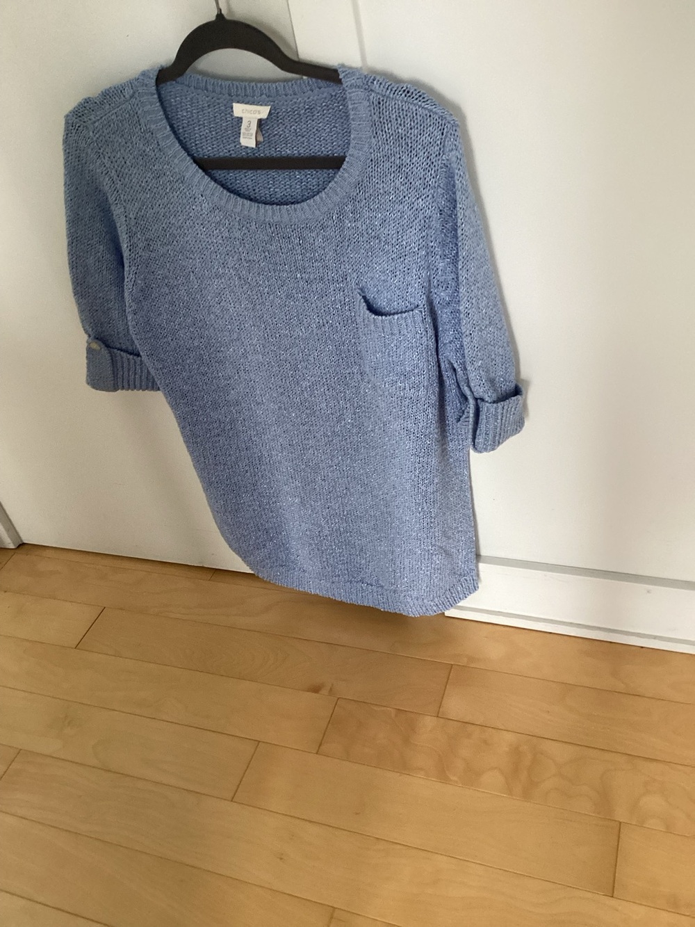 Chico Light Blue Scoop-Neck Knit Pocket Sweater